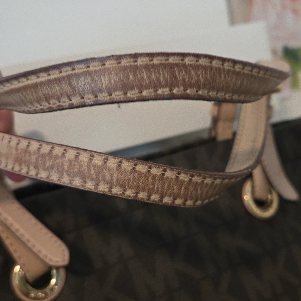 Michael Kors Signature Monogram Leather Jet Set Tote Brown Shoulder Bag Large - Picture 3 of 12